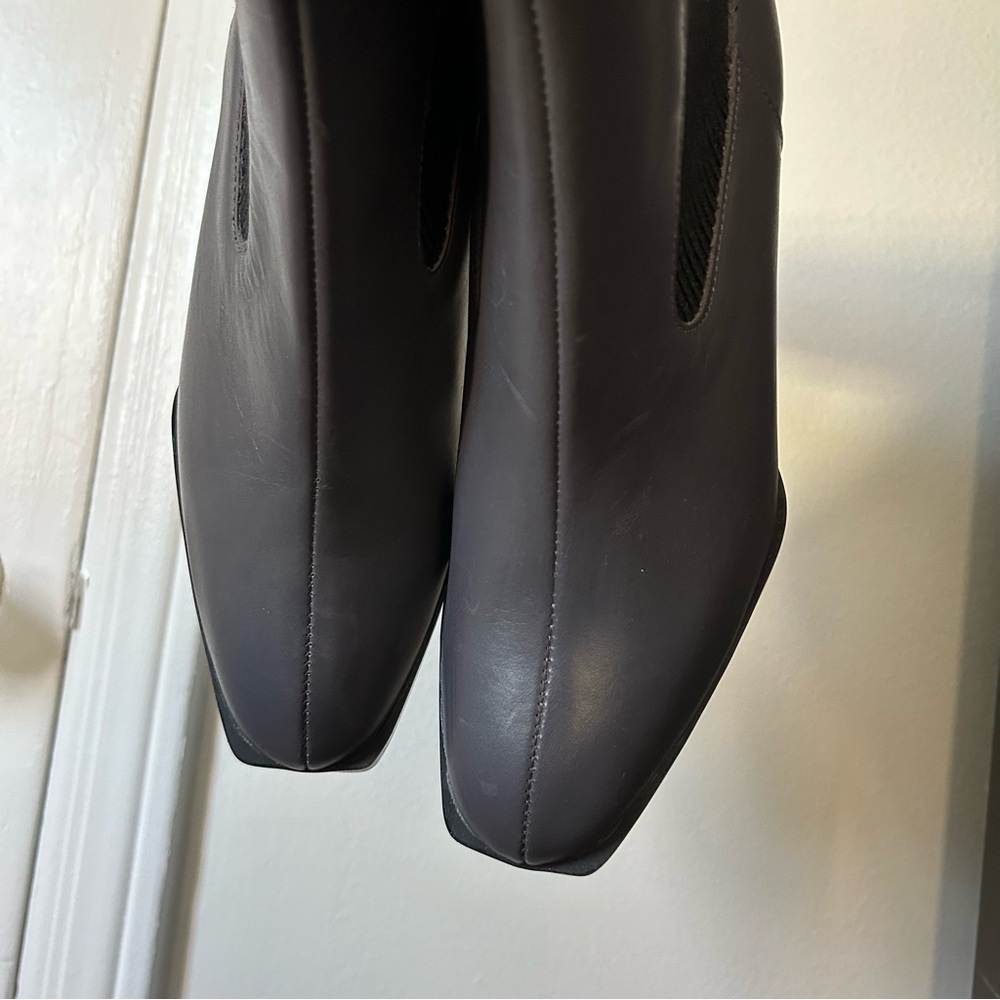 Bcbgeneration Grey Leather Square Toe Block Heel … - image 6